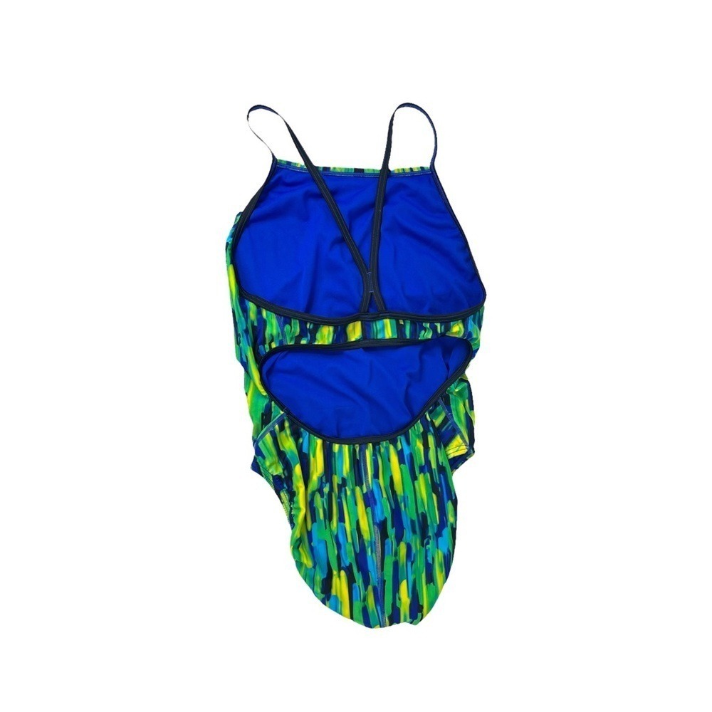 Speedo One Piece Swimsuit Women's Abstract Print Blue Green Yellow sz 12 - Picture 4 of 5